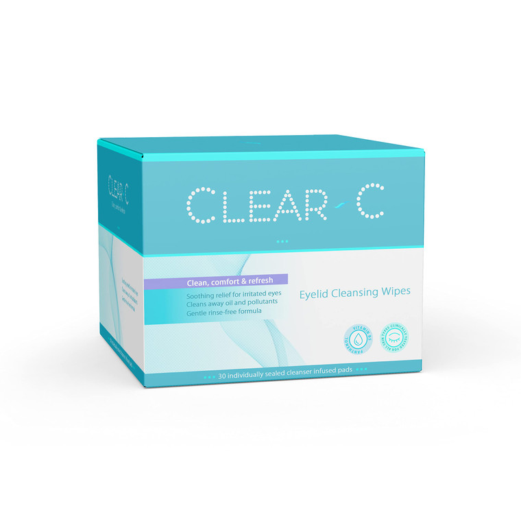 Clear C Eyelid Wipes Pre-Moistened for Dry Eyes  Rinse Free Eye Lid Cleaning Wipes  Individually Wrapped Travel Eye Wipes, 1 Box of 30