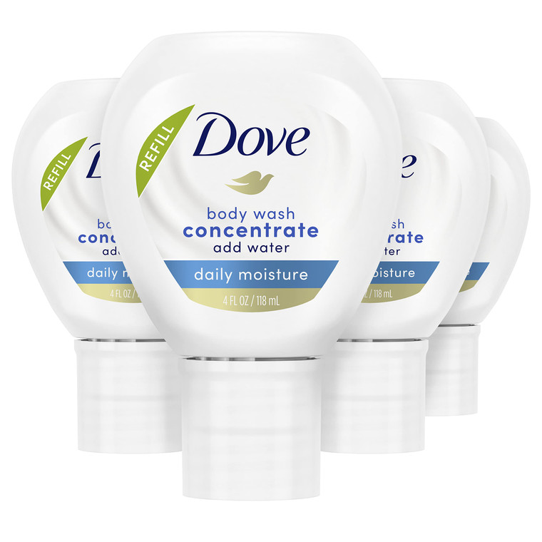 Dove Concentrate Refill 4 Count for Instantly Soft Skin and Lasting Nourishment Daily Moisture Refill for use Reusable Bottle 4 fl oz (makes 16 fl oz