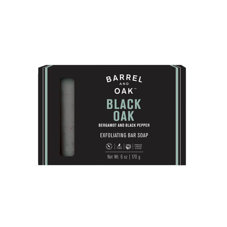 Barrel & Oak Exfoliating Bar Soap for Men, Kaolin Clay with Charcoal, Walnut Shell Powder, Olive Stone, and Essential Oils, Long-Lasting Bar Soap, Ve