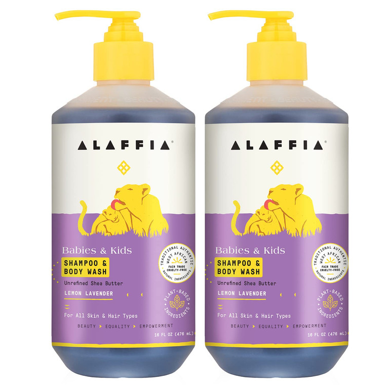 Alaffia Babies and Kids Shampoo and Body Wash, Gentle and Calming Support for Soft Hair and Skin with Shea Butter, Neem, and Coconut Oil, Fair Trade,