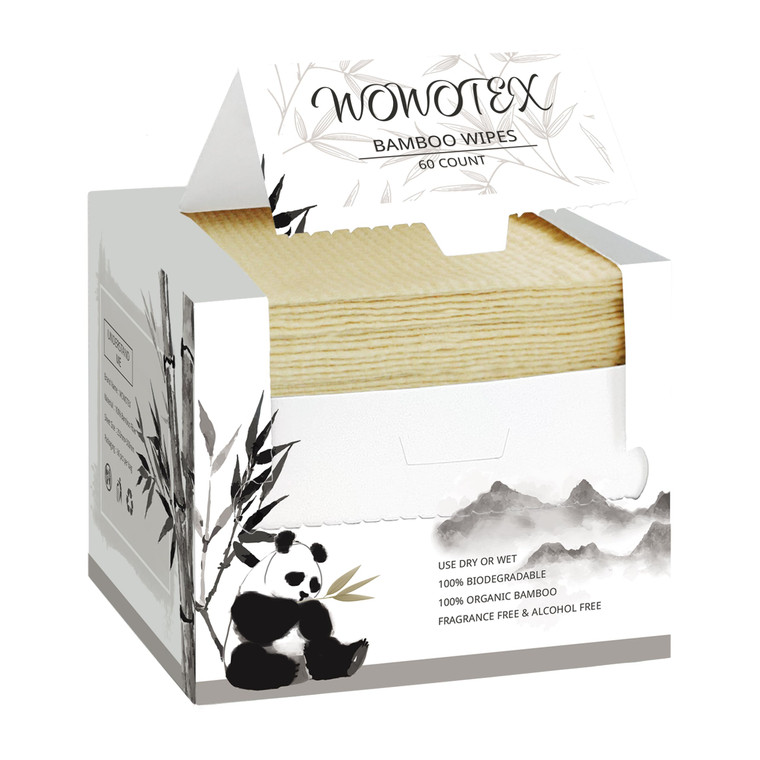WOWOTEX Bamboo Rayon Disposable Face Towel Biodegradable Large Dry Face Wipes 60 Count/1 Box Extra Thick Soft Clean Facial Towels for Sensitive Skin,