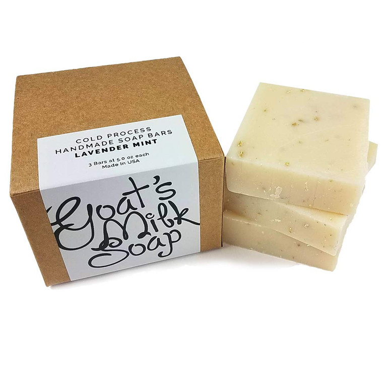 Missamé Handmade Fresh Goat's Milk Bar Soap, Olive Oil Based With Organic Shea Butter (Lavender Mint, 3 bars Economy Pack)