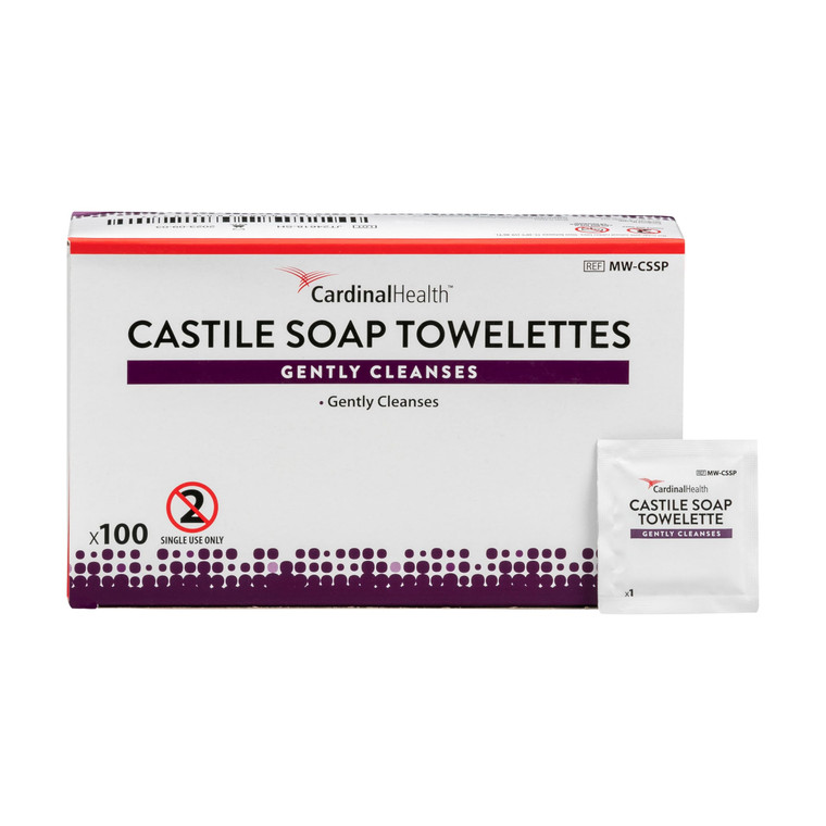 Cardinal Health Individually Packaged Castile Soap Towelette, Single Use Only, 12.5 X 20CM, MW-CSSP, Box of 100