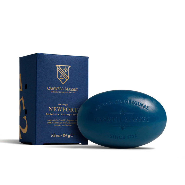 Caswell-Massey Newport Mens Bar Soap, Sophisticated Marine Scent, Moisturizing Natural Body Wash for Bath, Face & Hands, Triple-Milled with Essentia