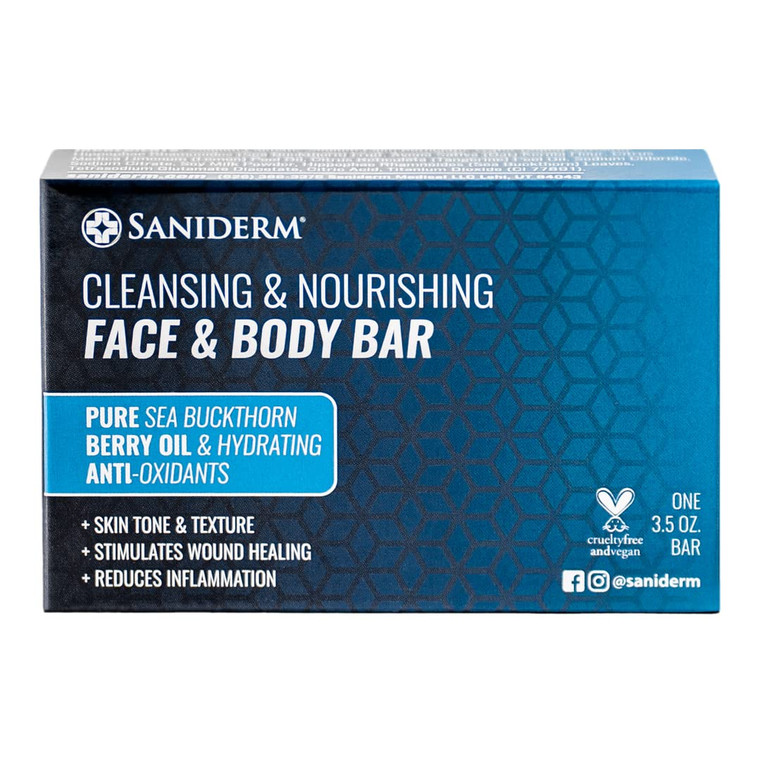 Saniderm Face & Body Bar, Cleansing Soap with Citrus Scent (1 Bar)  Hydrates and Heals Tattoos With Nourishing Sea Buckthorn Oil + Omega 7