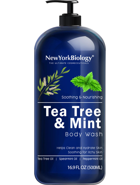New York Biology Tea Tree Mint Body Wash for Men and Women - Moisturizing Body Wash Helps Soothe the Skin - Refreshing and Hydrating Cleanser for Bod