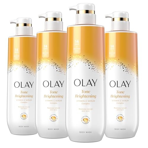 Olay Body Wash for Women, Tone Brightening Exfoliation, Vitamin C Serum Complex, Renew Moisture, Free of Parabens & Phthalates, Vitamin B3 Lameller T