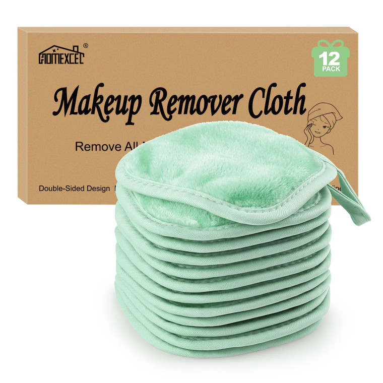 HOMEXCEL Makeup Remover Cloth 12 Count (Pack of 1), Reusable Makeup Remover Pads, Washable Ultra Soft Facial Cleansing Cloths for All Skin Types, 5 X