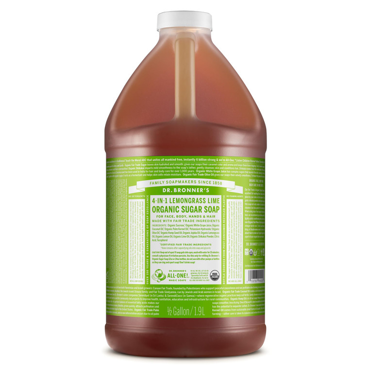Dr. Bronner's - Organic Sugar Soap (Lemongrass, 64 Ounce) - Made with Organic Oils, Sugar and Shikakai Powder, 4-in-1 Use: Hands, Body, Face and Hair