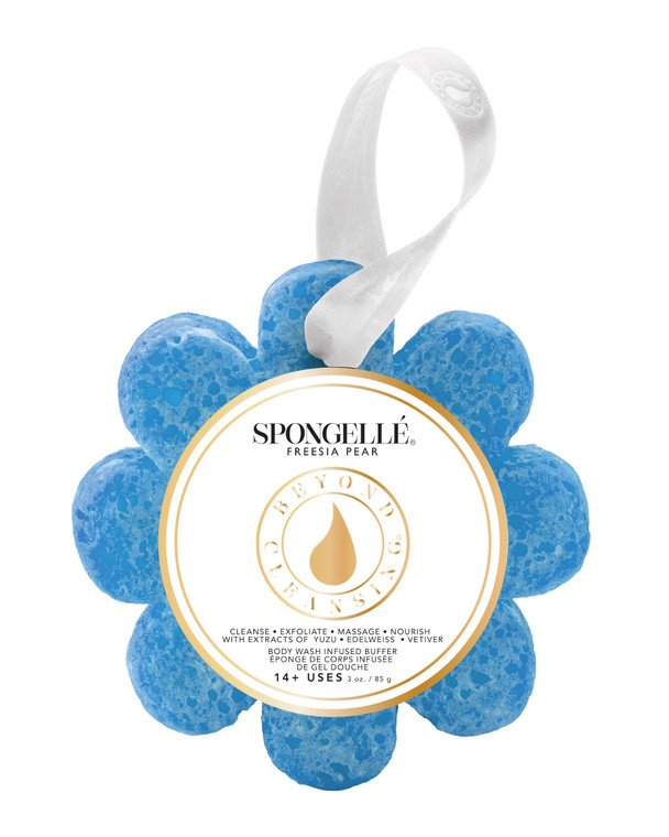 Spongelle Freesia Pear Wild Flower Buffer Body Scrubber | Bath & Shower Loofah for Women | Exfoliator with Body Wash Infused Sponge | 14+ uses