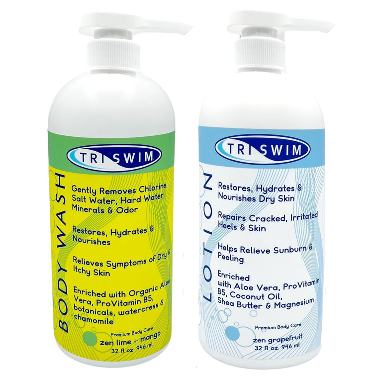 TRISWIM Skin Care Set with Chlorine Removal Body Wash + After Swim Lotion 32 Fl Oz | Defends Skin from Dryness, Sunburn & Chlorine Damage | Keeps You