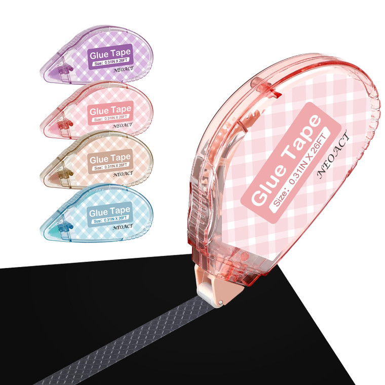 NEOACT 4 Pack Scrapbook Tape,Double Sided Tape Roller for Crafts Scrapbook Supplies,0.31In x 26 Ft Tape Runner Glue Tape for Scrapbooking Gift Wrappi