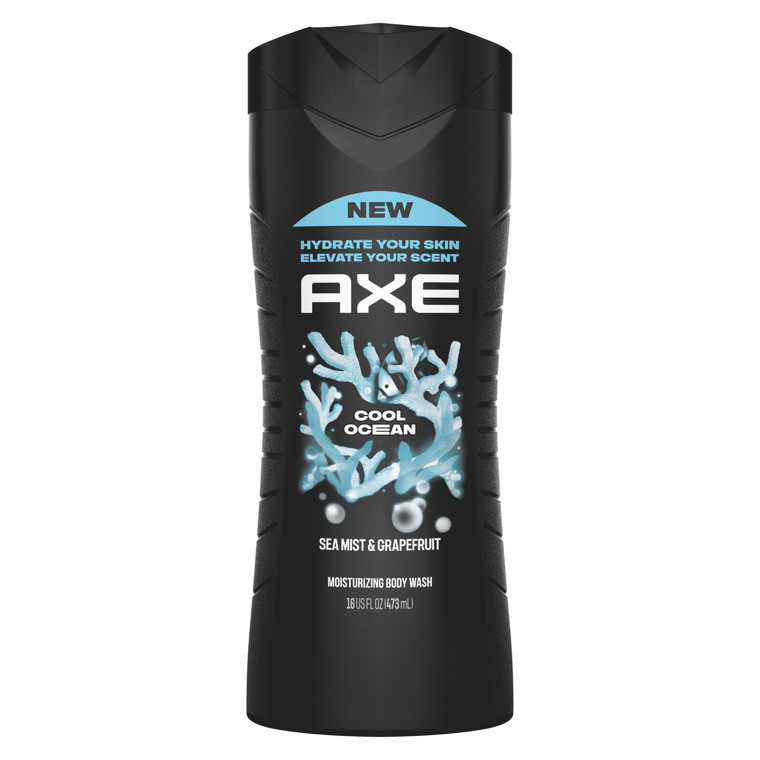 AXE Cool Ocean Men's Body Wash With Essential Oils 12H Refreshing Scent Body Wash For Men, Clean and Fresh Scent 16 oz