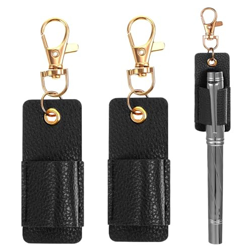 CIATBYYJ 3 Pcs Pen Holder for Lanyard, Black Anti-Lost PU Leather Pen Holder for Lanyard, Portable Pocket Protectors for Pens and Pencils for Keychai