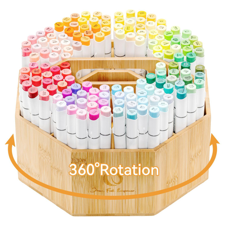 Ohuhu Rotating Marker Organizer for Alcohol Markers, 360-Degree Rotating Bamboo Storage Hold 162 Honolulu& B Alcohol Markers, Pens Pencil Holder with