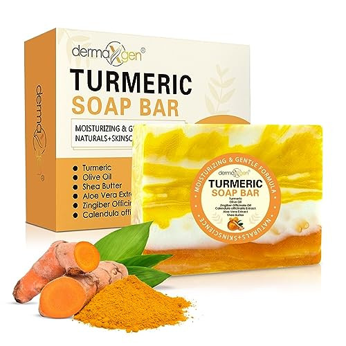 DERMAXGEN Organic Turmeric Soap Bar | Pure Natural Handcrafted Skincare, Face & Body Cleanser | Blemish Control, Reduce Acne, Evens Tone, Fades Scars