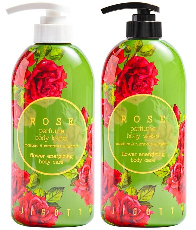 Jigott - Rose Perfume Body Wash 25.36 FL OZ / 750ml + Rose Perfume Body Lotion 16.9 FL OZ / 500ml