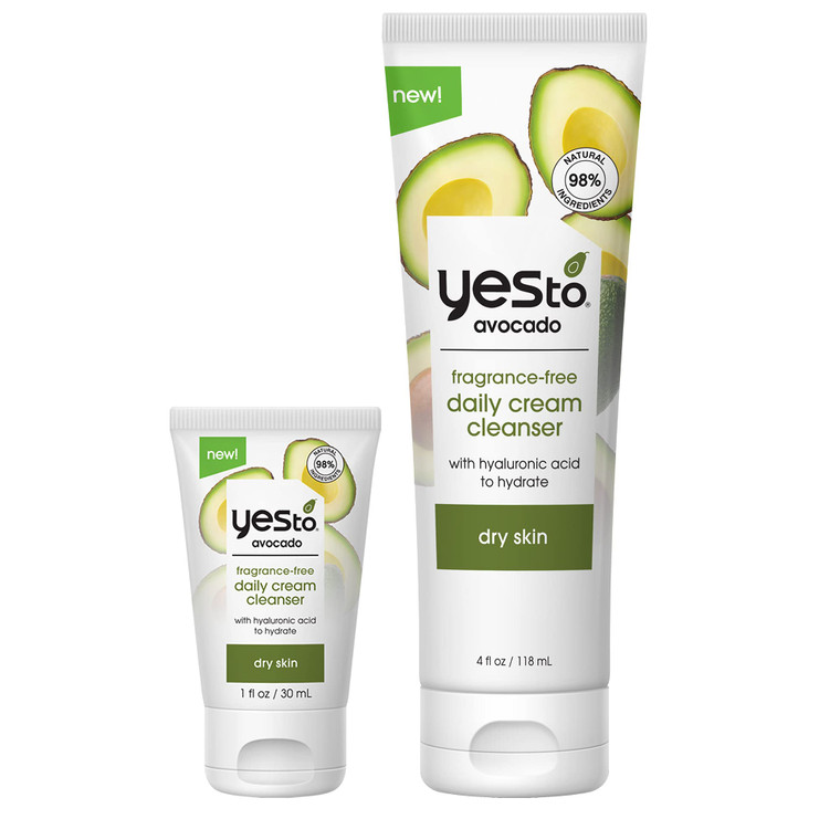 Yes To Avocado Fragrance Free Daily Cream Cleanser Bundle, Hydrating Face Wash, With Hyaluronic Acid & Glycerin, Natural Vegan & Cruelty Free, 1 Full