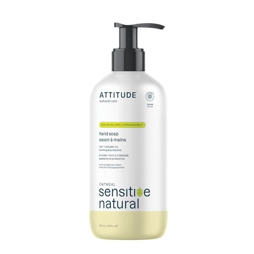 ATTITUDE Moisturizing Hand Soap for Sensitive Skin Enriched with Oat and Argan Oil, EWG Verified, Plant and Mineral-Based Ingredients, Vegan & Cruelt