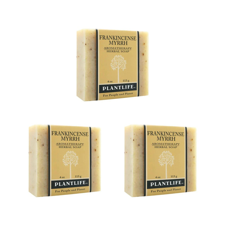 Plantlife Frankincense Myrrh 3-Pack Bar Soap - Moisturizing and Soothing Soap for Your Skin - Hand Crafted Using Plant-Based Ingredients - Made in Ca