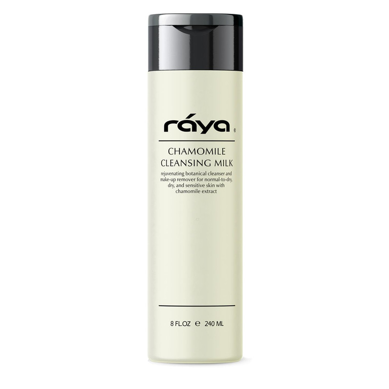 Raya Chamomile Facial Cleansing Milk 8 oz (152) | Gentle, Soap-Free Fluid Cleanser and Make-Up Removing Lotion for Dry and Sensitive Skin | Helps Cal