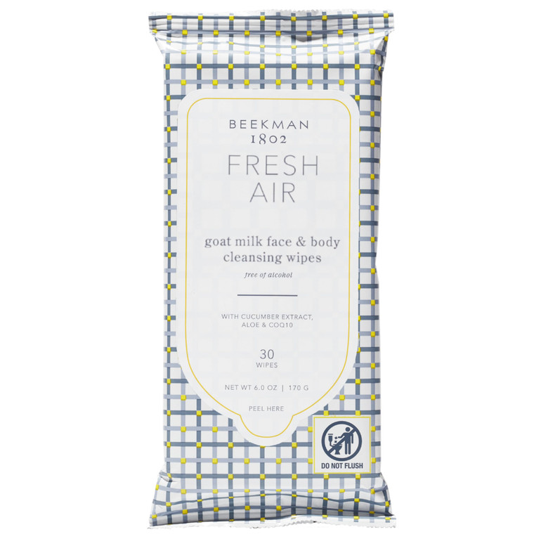 Beekman 1802 Face & Body Wipes, Fresh Air - Scented - 30 Count - Cleanses Dirt & Makeup - With Goat Milk, Aloe & Vitamin E - Alcohol Free, Biodegrada