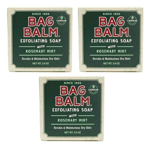 Bag Balm Vermont's Original Exfoliating Soap Bar, Body Soap Bars, Hand Soap Bar - Soap for Dry Skin - Rosemary Mint Scented Bars of Soap, Body Soap B