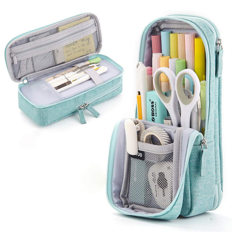 iSuperb Standing Pencil Case 2 Compartments Pencil Pouch Magnetic Mobile Phone Holder Bracket Pen Bag Large Capacity Phone Pouch College Stationery O