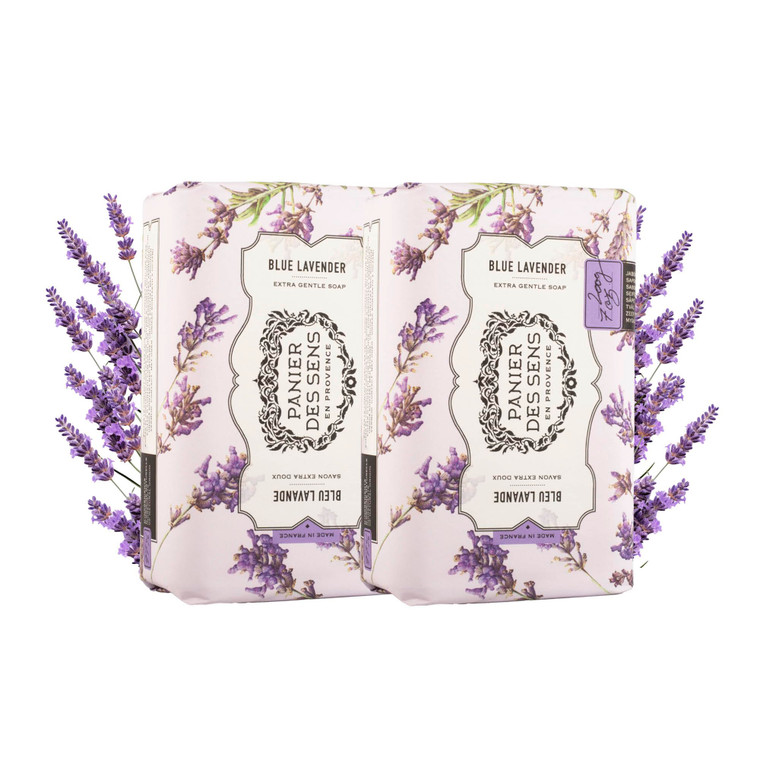 Panier des Sens Lavender Shea butter natural bar soap, bath & body soap bars - Made in France 95% natural - 2 bars, 7oz/200g each