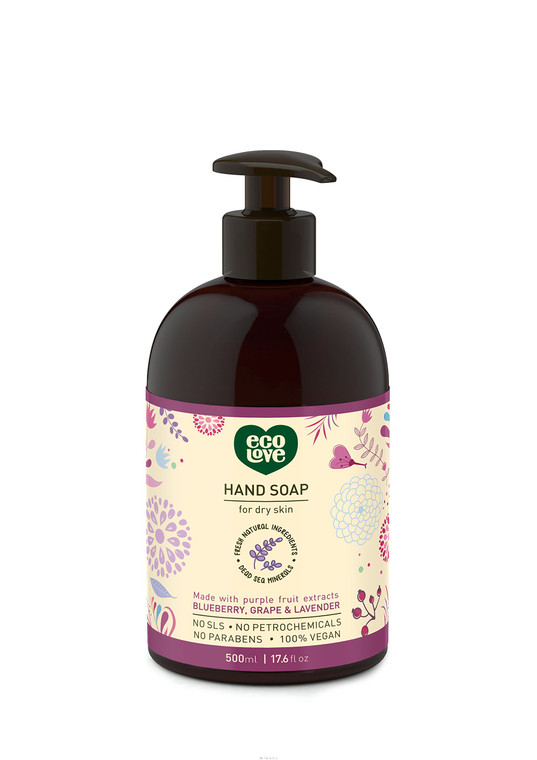 ecoLove - Natural Liquid Hand Soap - Organic Blueberry, Grape & Lavender - No SLS or Parabens - Vegan and Cruelty-Free Hand Soap, 17.6 oz