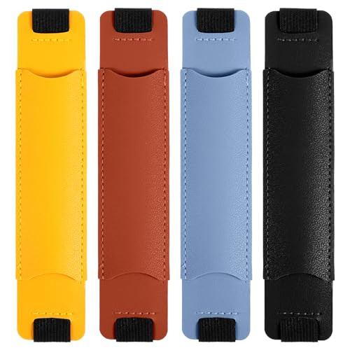APLZGMG 4 Pieces Adjustable Pen Holder for Notebook, Elastic Strap Band PU Leather Pen Sleeve Pouch for Hardcover Journals, 8-11.5 Inch, Khaki, Gray,