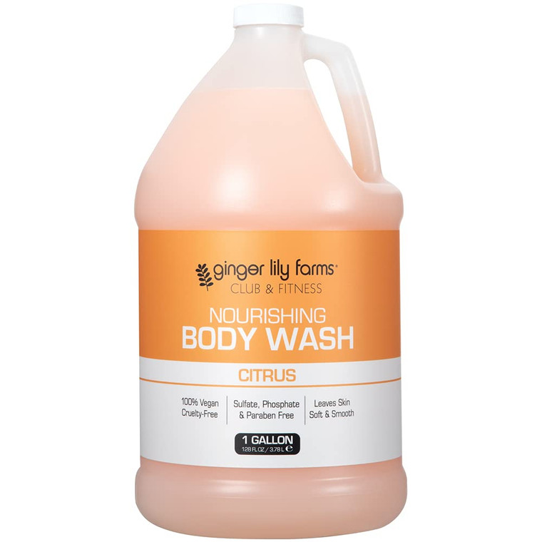 Ginger Lily Farms Club & Fitness Nourishing Body Wash, 100% Vegan & Cruelty-Free, Bath & Shower Gel for Men and Women, Citrus Scent, 1 Gallon (128 fl