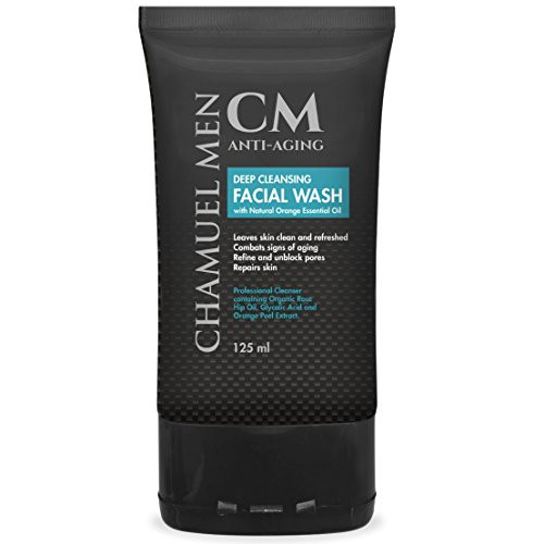 CHAMUEL MEN Anti-Aging Face Cleanser - Deep Cleaning & Exfoliating Mens Face Wash Fights Acne & Wrinkles w/Organic Rose Hip, Aloe & Glycolic Acid for
