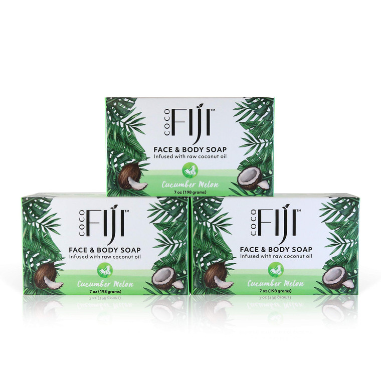 "Coco Fiji Soap Bar for Face and Body Infused With Organic Coconut Oil, Cucumber Melon, Essential Oil, Natural Soap for Moisturizing & Pore Purifying