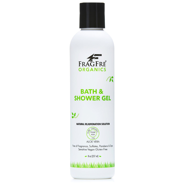 FRAGFRE Organic Shower Gel 8 oz - Fragrance Free Sulfate Free Parabens Free - for Normal and Dry Sensitive Skins - Gluten Free Vegan Cruelty Free - O