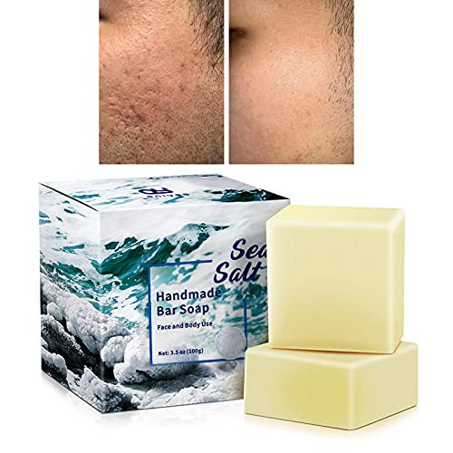 ONIYEA 2 PK Sea Salt Soap 3.5 Oz Each, Exfoliating Acne Deeply Clean Problem Skin, Natural Goat's Milk, All Skin Types, Face Wash Body Wash Skincare,