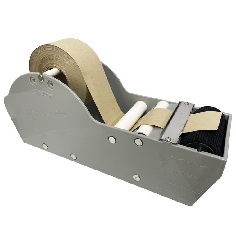 QILIMA Desktop Grey Water Activated Tape Dispenser with Reinforced Kraft Paper Gum Tape 1.88In x 55 Yards for Shipping, Carton and Box Sealing