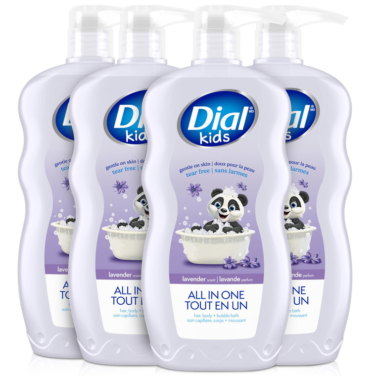 Dial Kids 3-in-1 Body+Hair+Bubble Bath, Lavender Scent, 24 fl oz (Pack of 4)