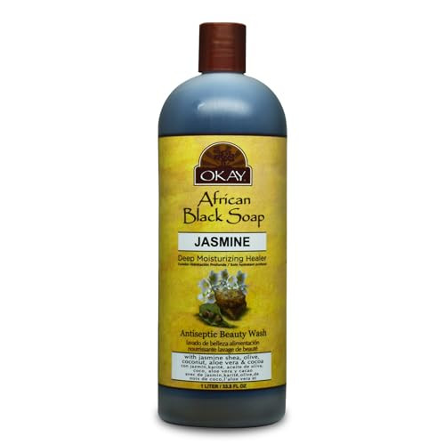 OKAY African Black Soap Liquid with Jasmine For Cleansing&Treating Skin Conditions Helps Achieve Beautiful,Healthier Looking Skin Sulfate,Silicone,Pa