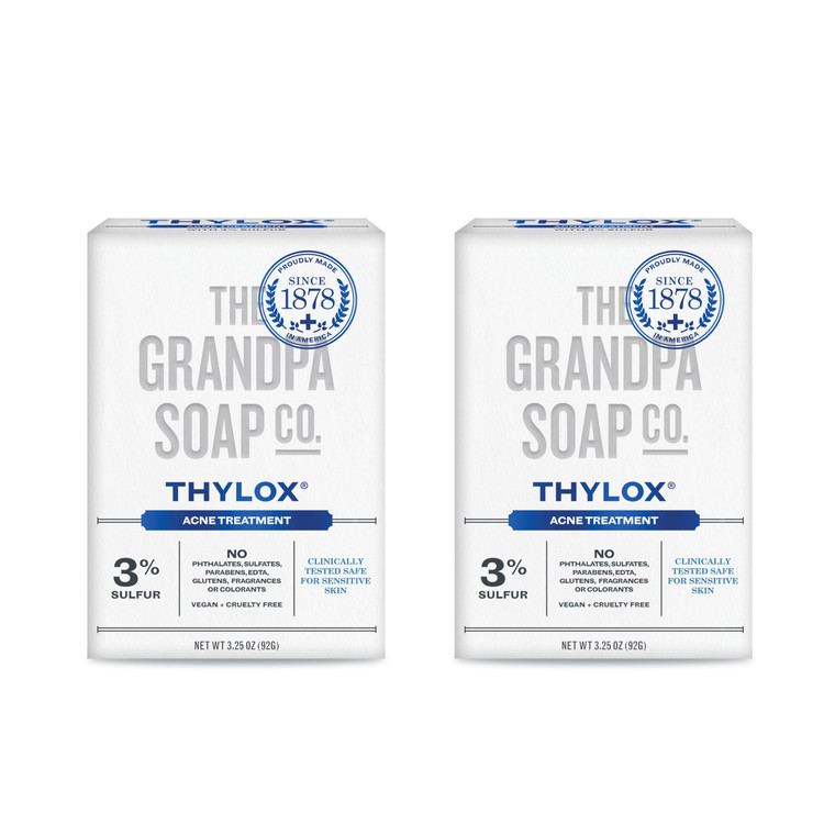 The Grandpa Soap Co. Thylox Acne Treatment Bar Soap - With 3% Natural Sulfur - Prevents and Eliminates breakouts - For Acne Prone Skin - Safe for Sen