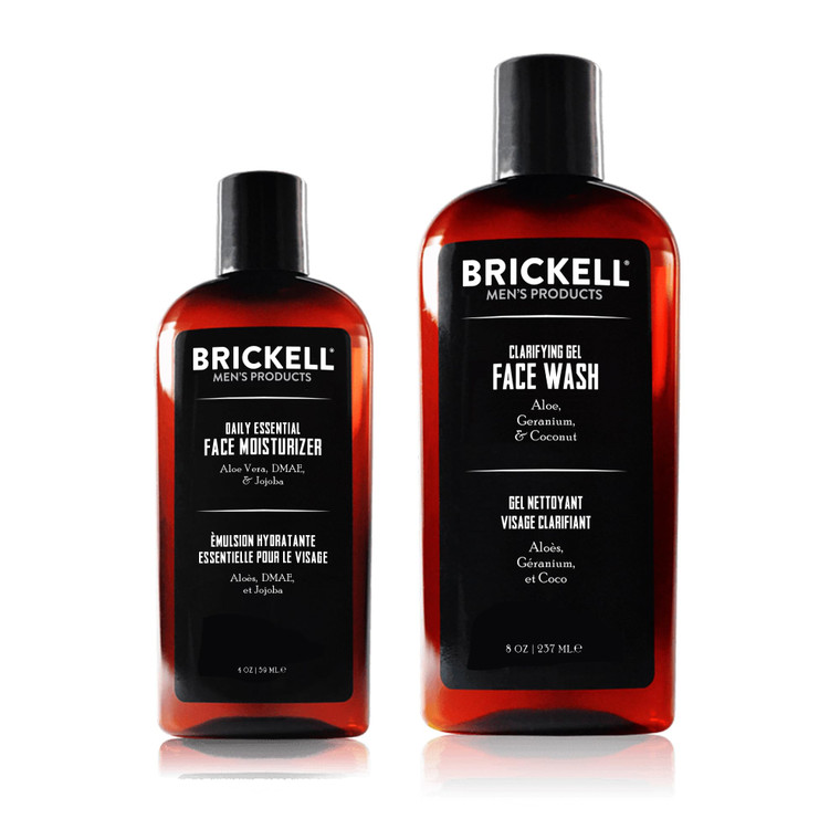 Brickell Men's Daily Essential Face Care Routine I, Gel Facial Cleanser Wash and Face Moisturizer Lotion, Men's Skincare Gift Set Natural and Organic