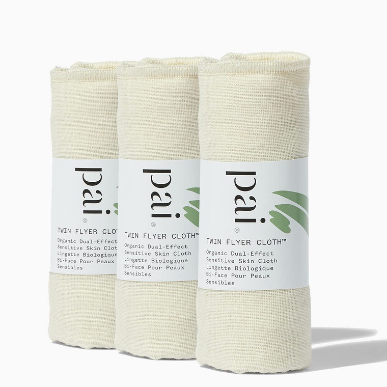 Pai Skincare - The Twin Flyer Organic Dual-Effect Face Cloth | Natural, Vegan, Sensitive Skincare (3 Pack)