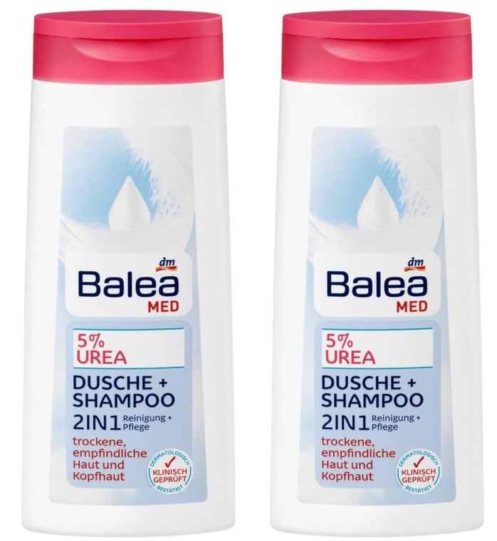 Balea Med shower gel 5% urea 2in1 shower + shampoo, 300 ml (pack of 2) - German product
