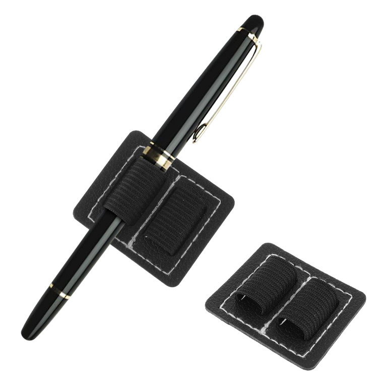 Dimeho 2 PCS Pen Loop Holder Self-Adhesive PU Leather Pad Holders Ultra-Thin Elastic Notebook Pencil Loop for Journals, Calendars, Touch Screens, Boo