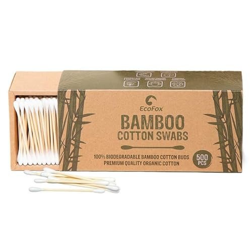 Bamboo Cotton Swabs 500 Count | Eco-Friendly & Pure Cotton Buds | Double Tipped Sticks | 100% Plant-Based & Natural | Perfect for Makeup & Nail Appli