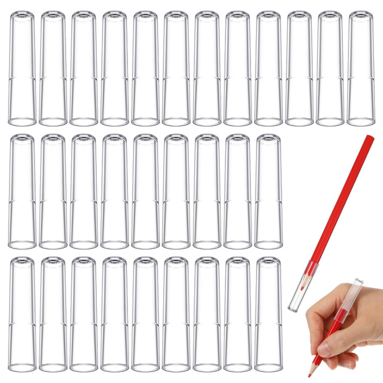 Gjinxi 30 Pieces Pencil Tip Protector Cover, Plastic Pencil Caps, Clear Pencil Toppers Pencil Extender for Wooden Pencils Extender Holders Stationery
