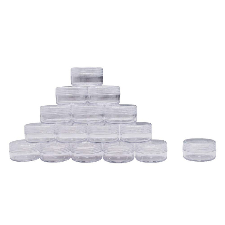 Healthcom 50 Pieces 10 Gram 10ml Empty Plastic Cosmetic Containers Clear Round Sample Pot Jar Screw Cap Lid for Nail Powder Lip Balm Eyeshadow Cream