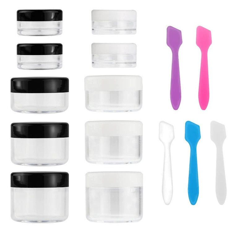 Accmor 10 Pieces Makeup Travel Containers with Lids 0.11/0.18/0.35/0.53/0.7 OZ Size Cosmetic Jars with 5 Pieces Mini Spatulas for Gift(random color)
