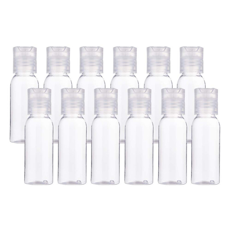 BENECREAT 24 Pack 1oz PET Plastic Bottles - Clear Refillable Travel Containers with Press Cap for Shampoo, Lotion, Cream, Cosmetics
