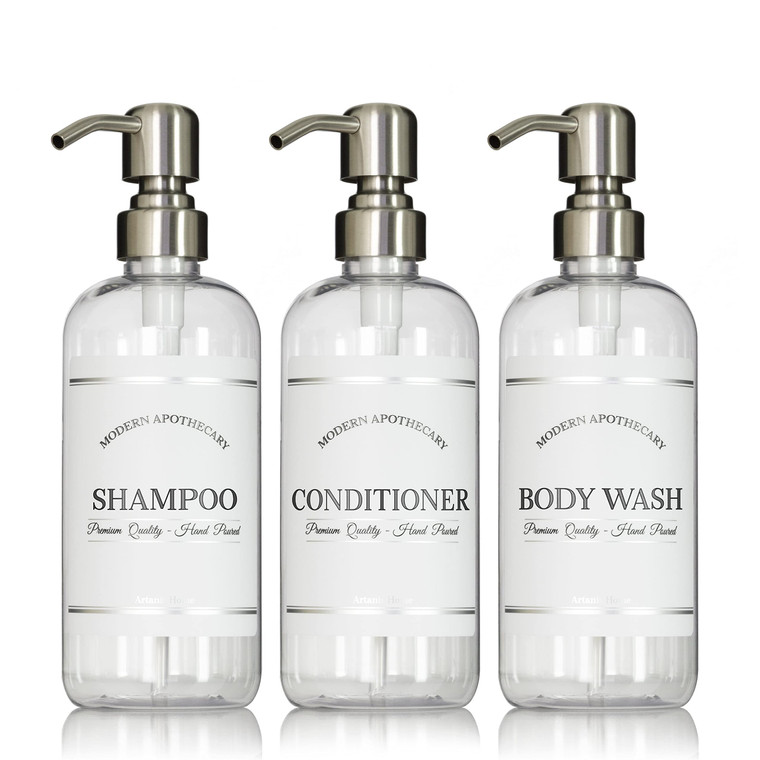 Clear Refillable Shampoo and Conditioner Bottles - Body Wash, Shampoo and Conditioner Dispenser - PET Plastic Shampoo Bottles Refillable with Pump -